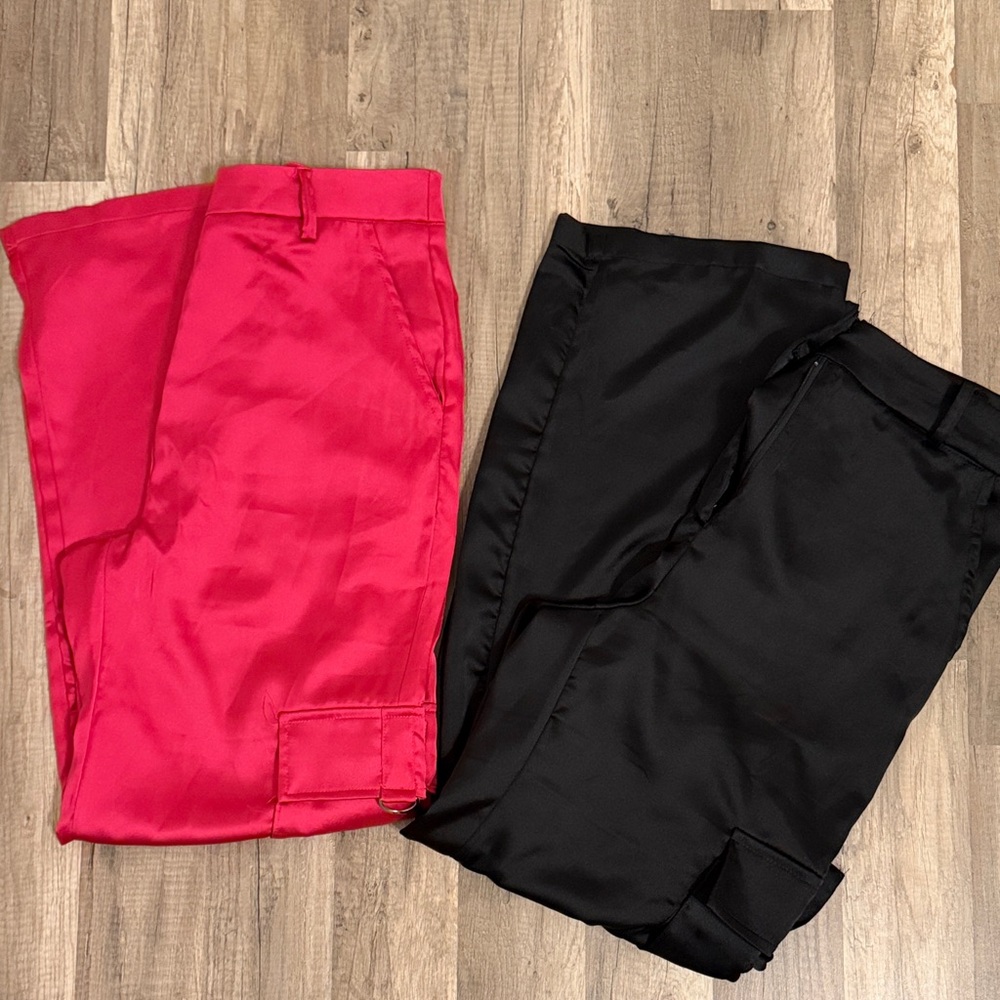 Stylish Pink and Black Satin Pants